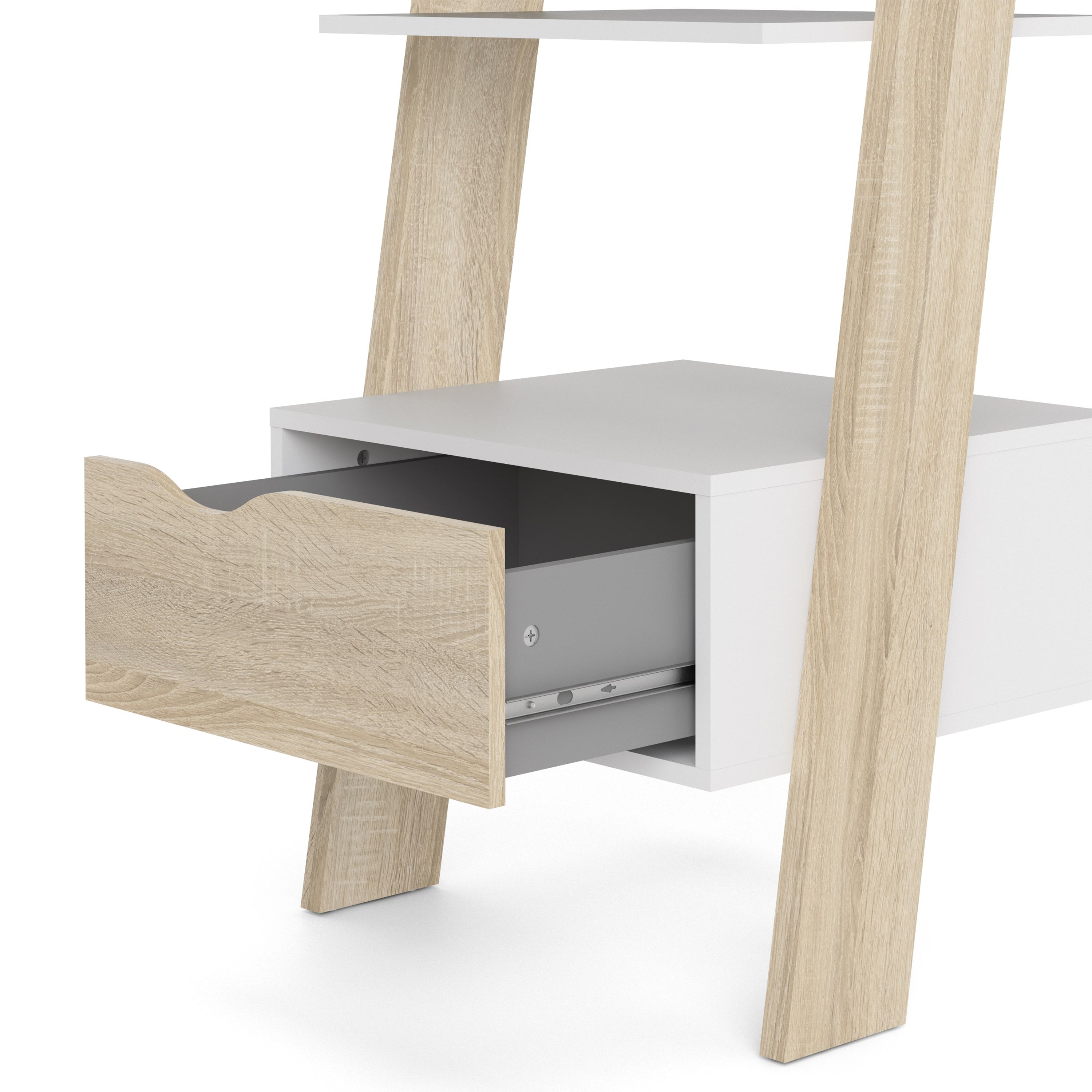 Oakley Leaning Ladder Bookcase 1 Drawer in White and Oak