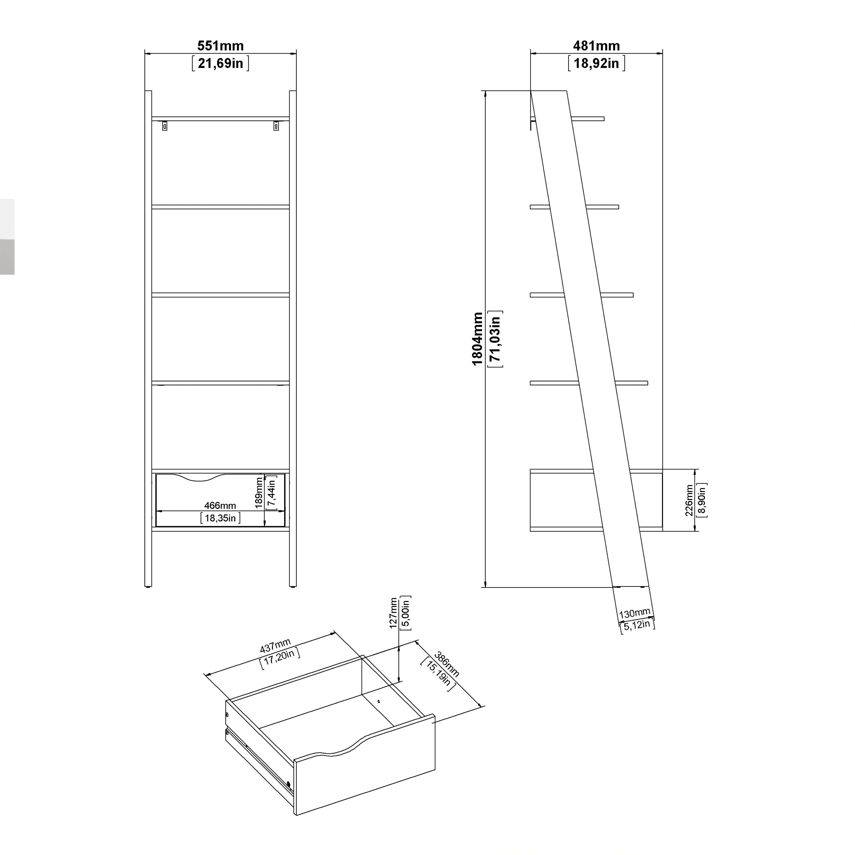 Oakley Leaning Ladder Bookcase 1 Drawer in White and Oak