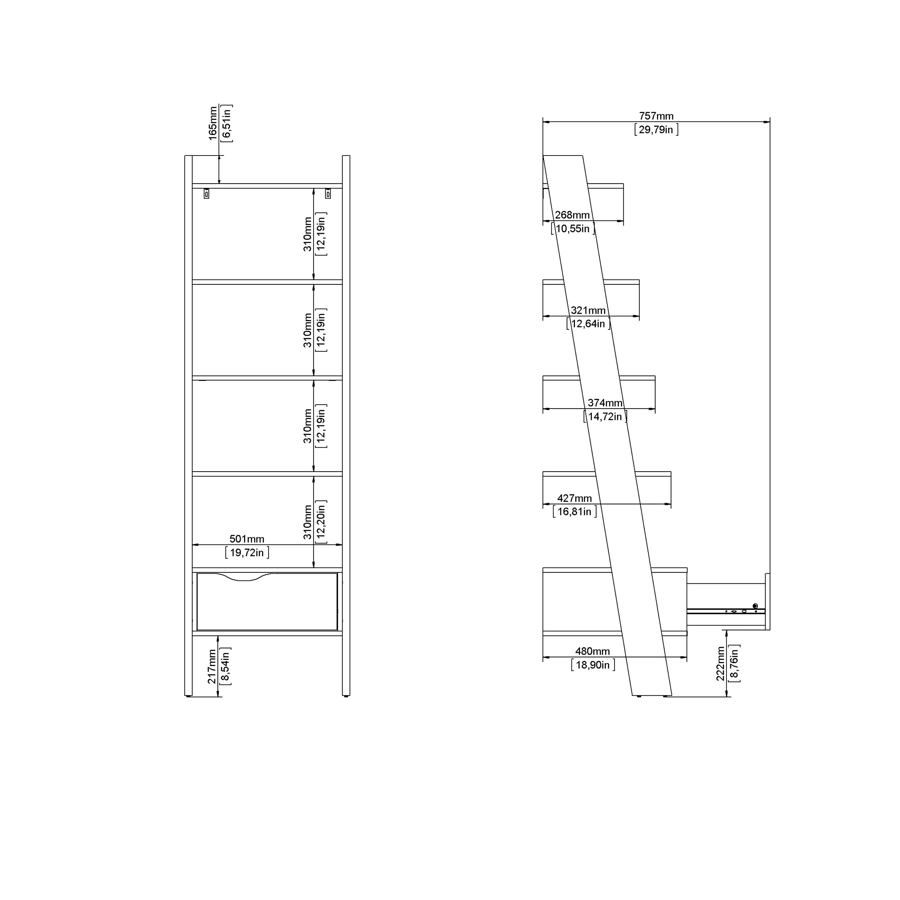 Oakley Leaning Ladder Bookcase 1 Drawer in White and Oak