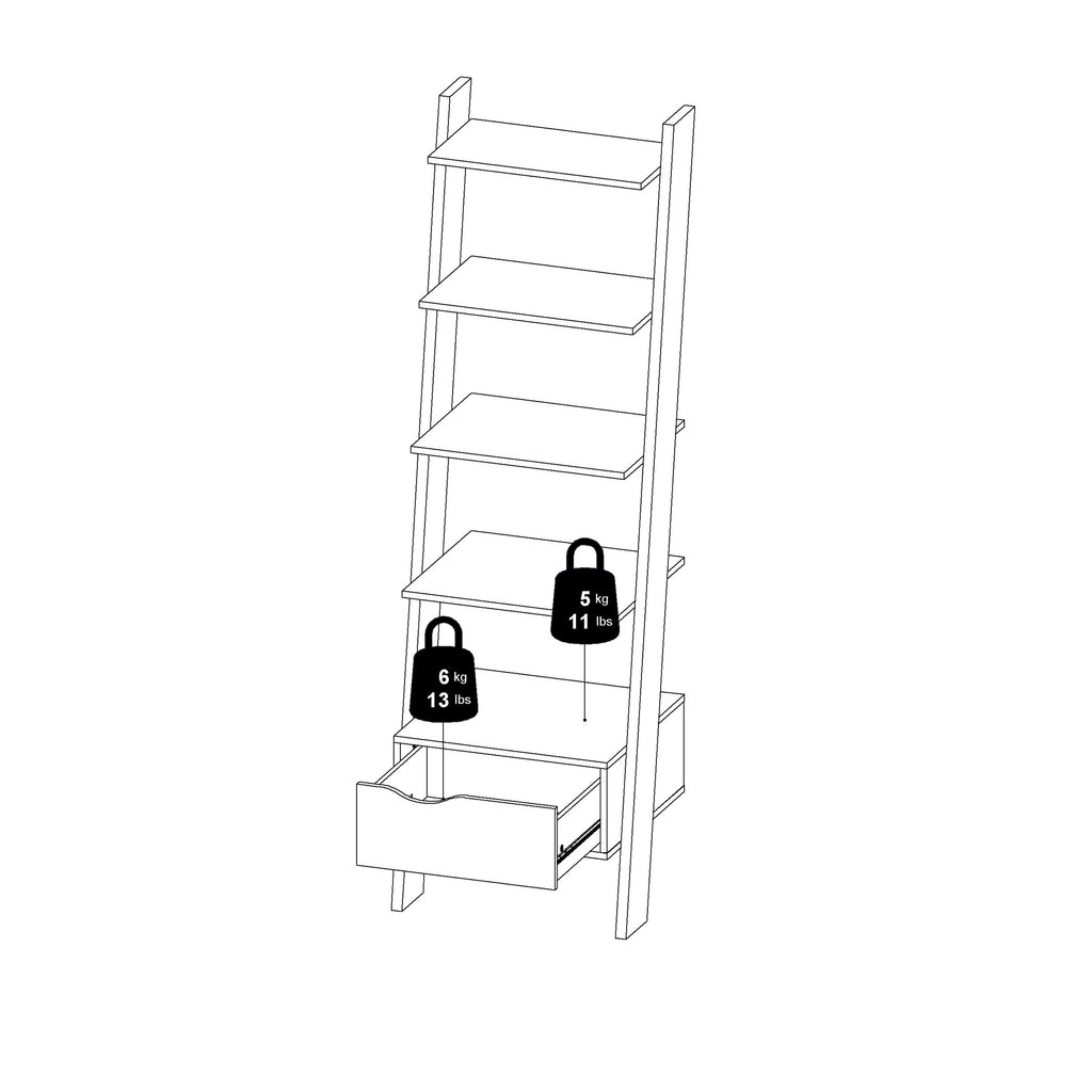 Oakley Leaning Ladder Bookcase 1 Drawer in White and Oak