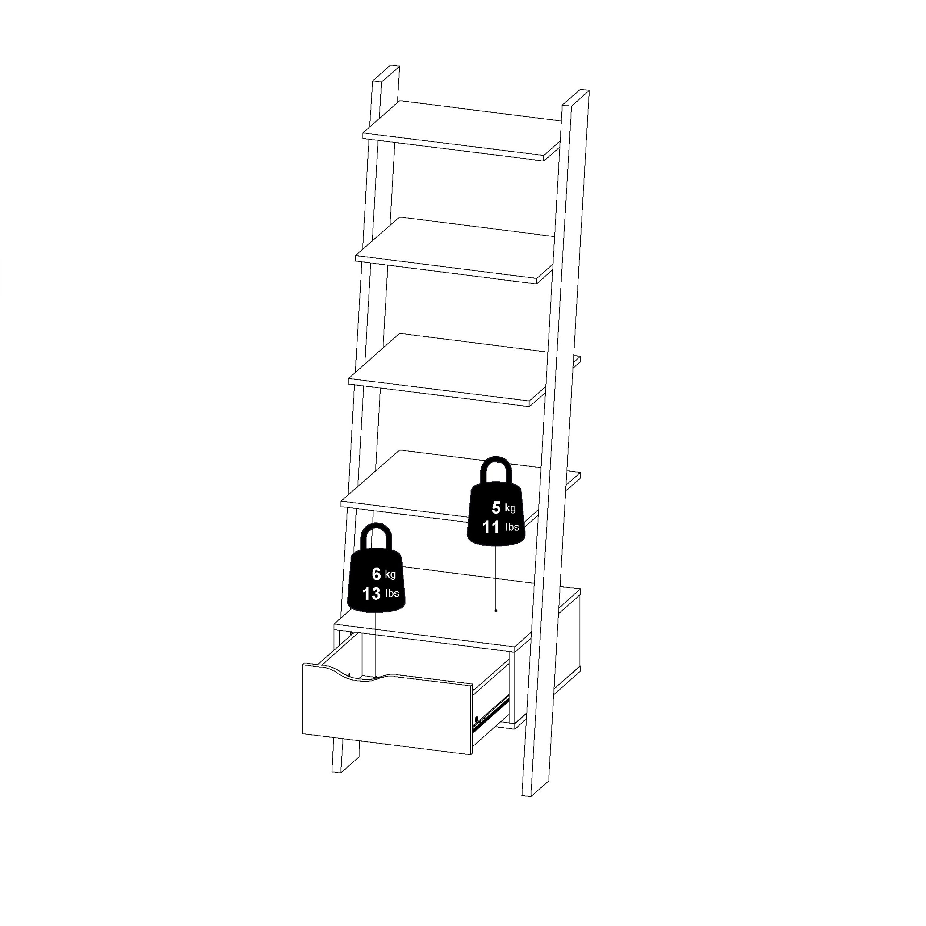 Oakley Leaning Ladder Bookcase 1 Drawer in White and Oak