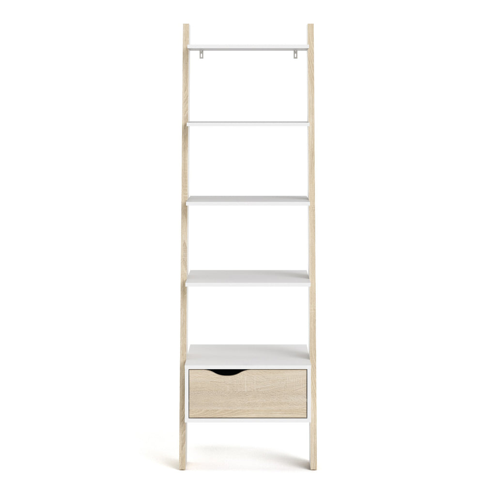 Oakley Leaning Ladder Bookcase 1 Drawer in White and Oak
