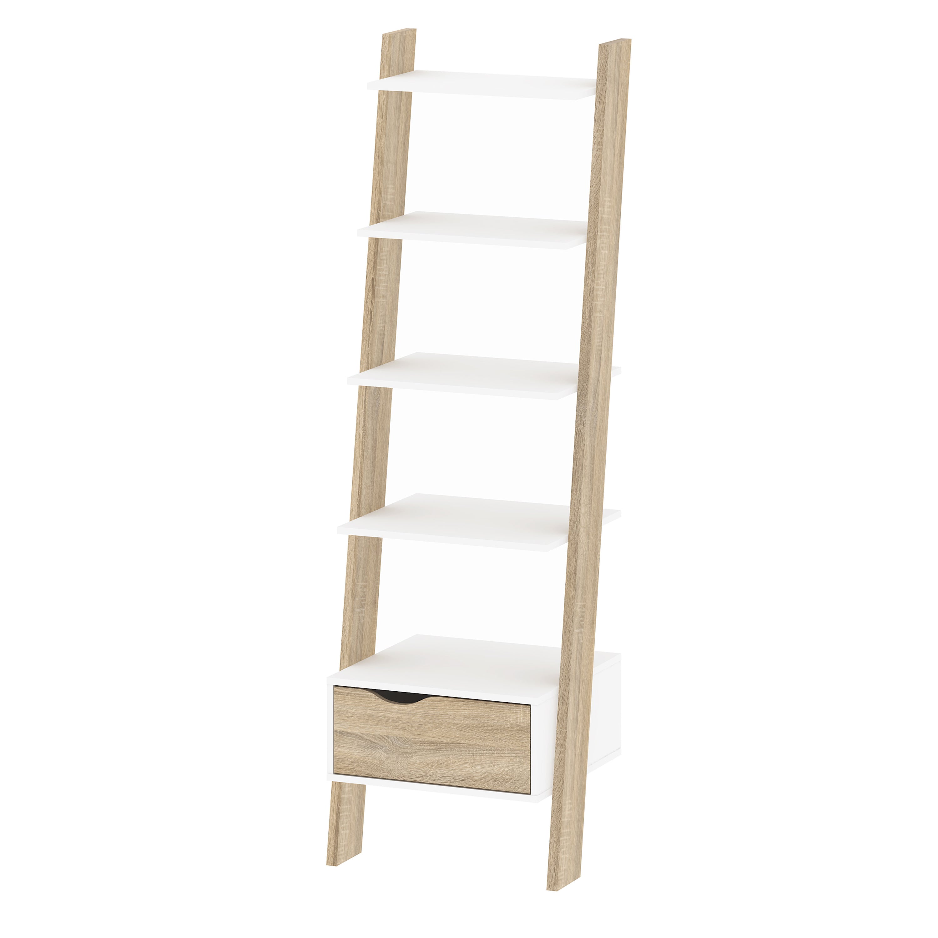 Oakley Leaning Ladder Bookcase 1 Drawer in White and Oak