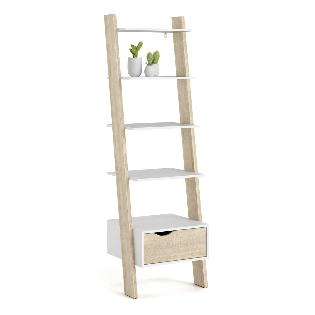 Oakley Leaning Ladder Bookcase 1 Drawer in White and Oak