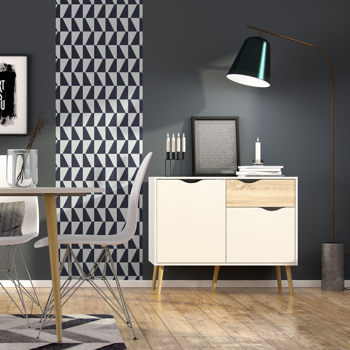 Oakley Sideboard Small 1 Drawer 2 Doors in White and Oak