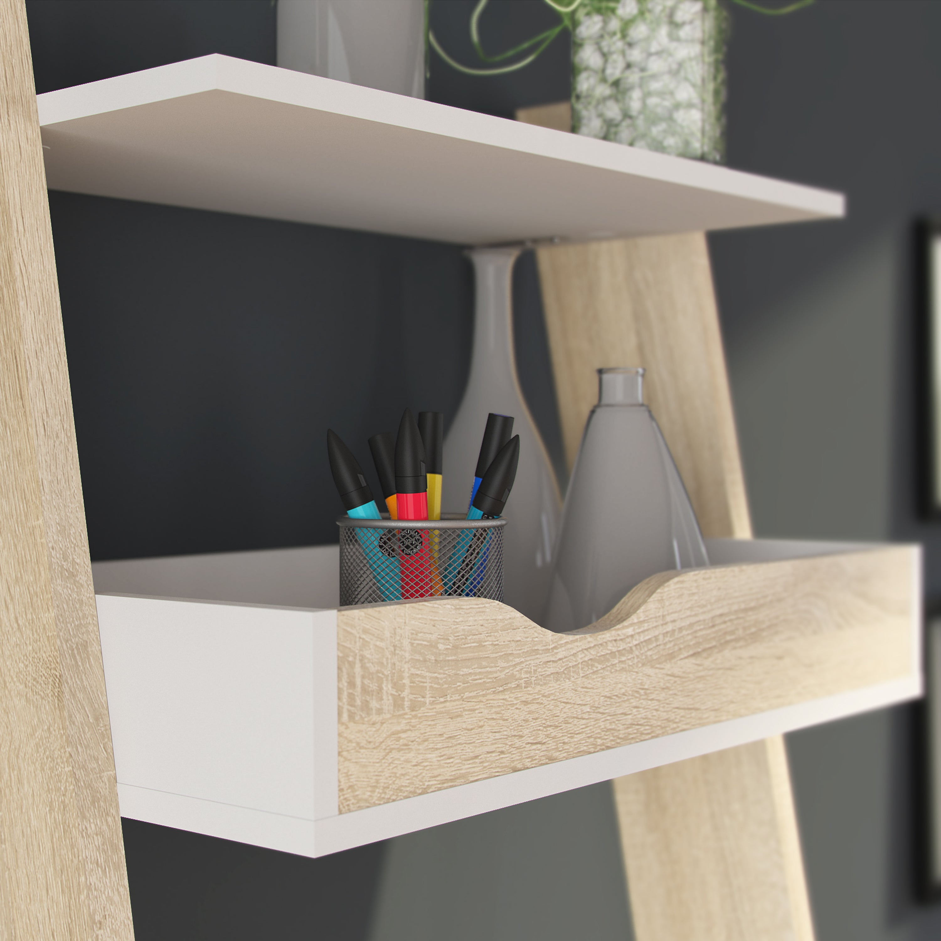 Oakley Leaning Ladder Desk in White and Oak