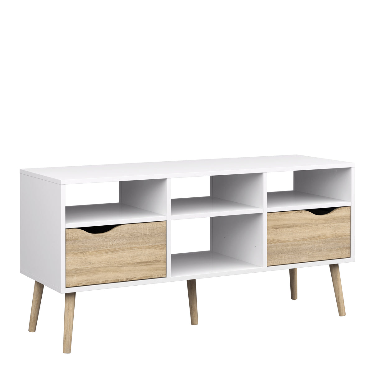 Oakley TV Unit Wide 2 Drawers 4 Shelves in White and Oak