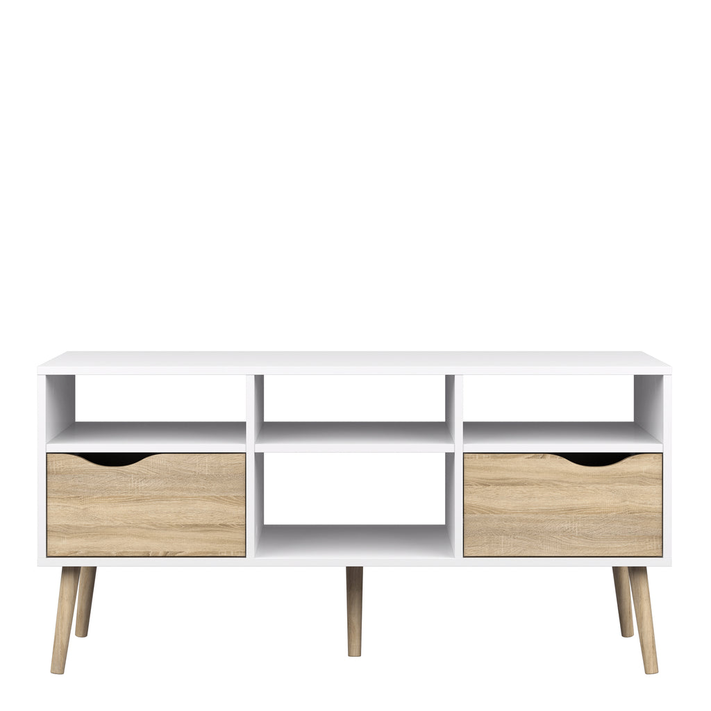 Oakley TV Unit Wide 2 Drawers 4 Shelves in White and Oak