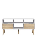 Oakley TV Unit Wide 2 Drawers 4 Shelves in White and Oak
