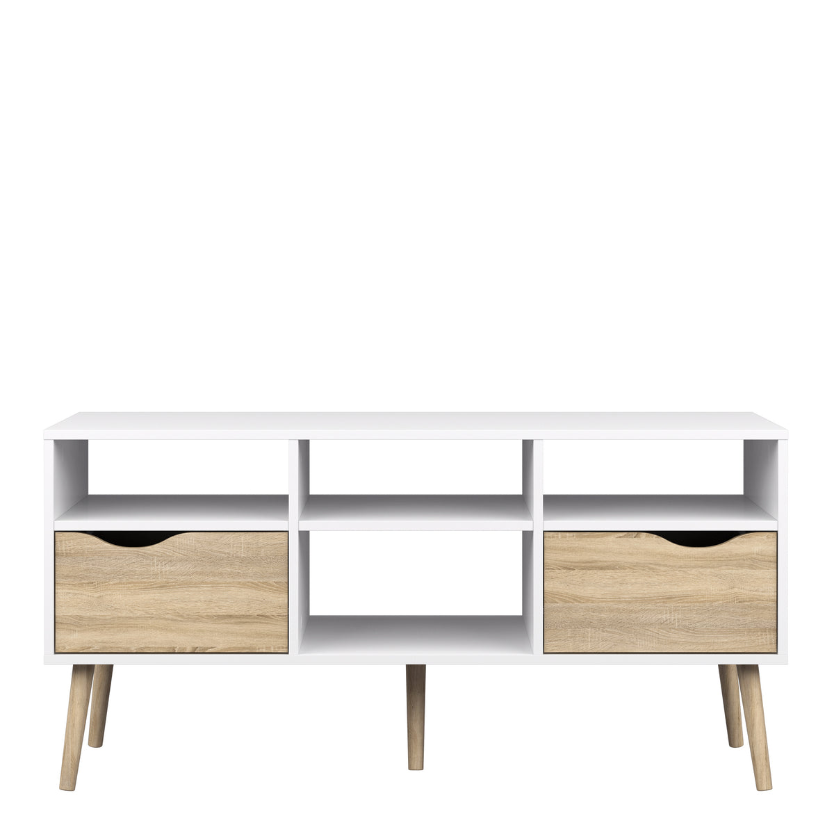 Oakley TV Unit Wide 2 Drawers 4 Shelves in White and Oak