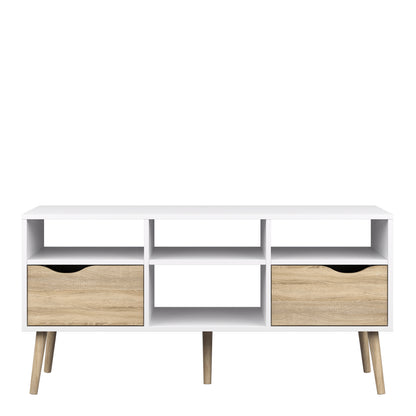 Oakley TV Unit Wide 2 Drawers 4 Shelves in White and Oak