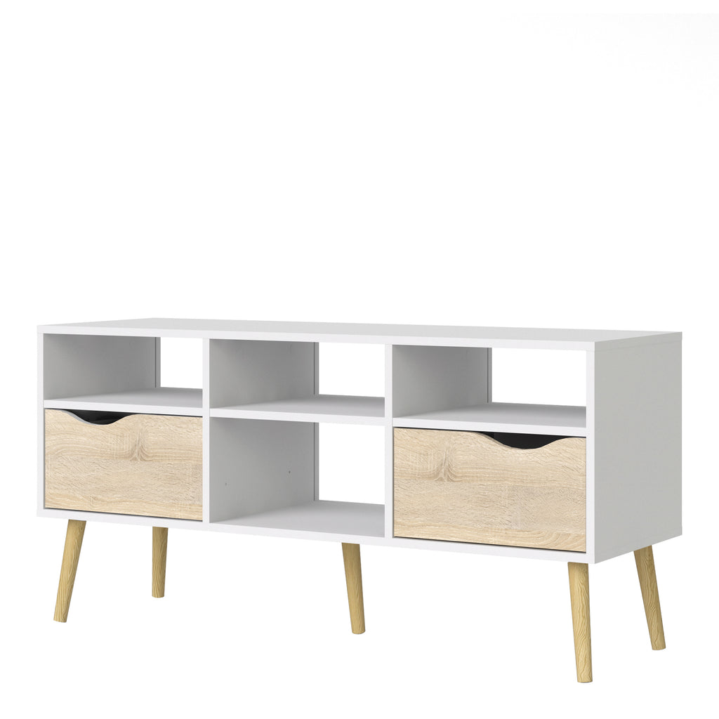 Oakley TV Unit Wide 2 Drawers 4 Shelves in White and Oak