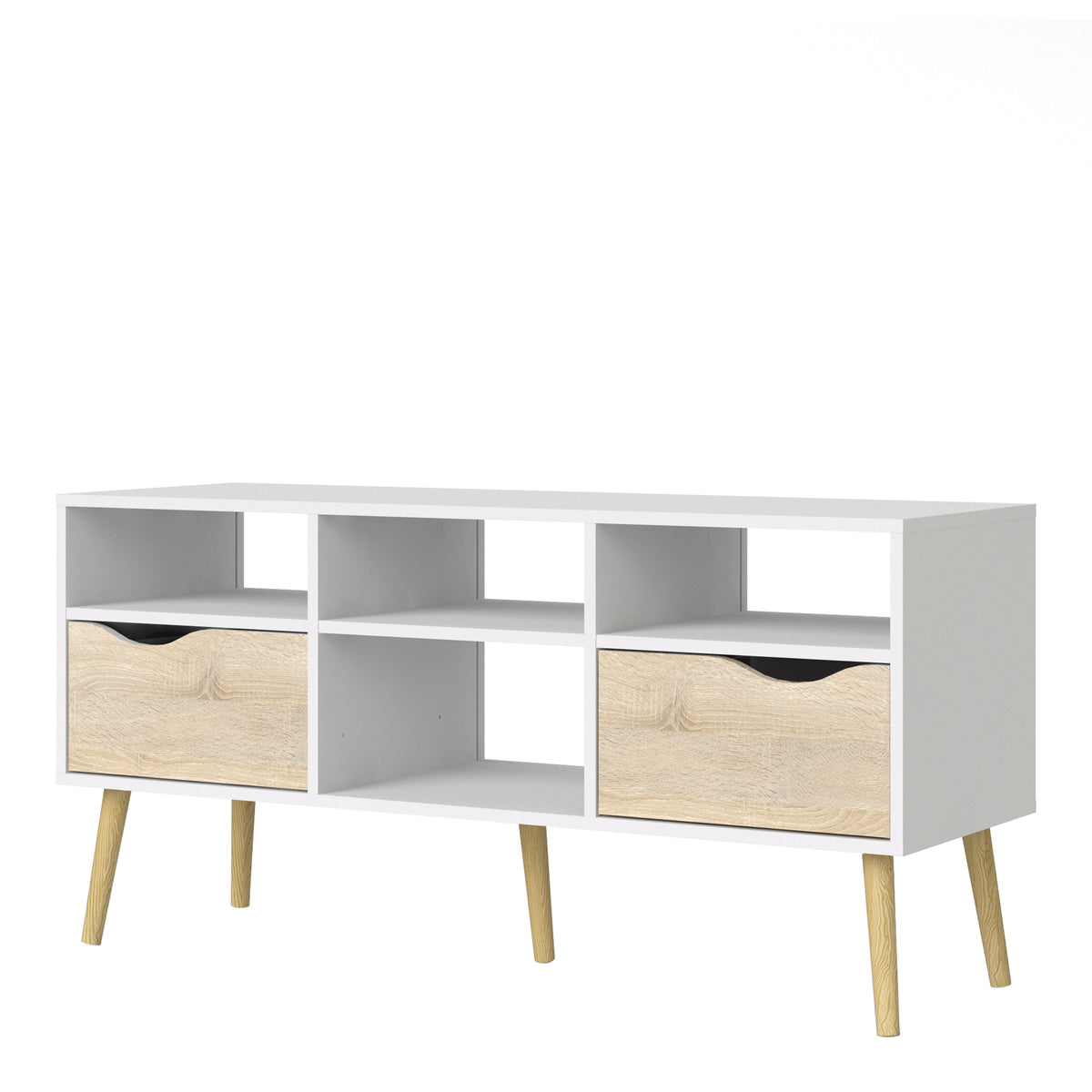 Oakley TV Unit Wide 2 Drawers 4 Shelves in White and Oak