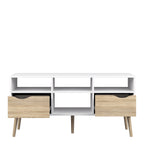 Oakley TV Unit Wide 2 Drawers 4 Shelves in White and Oak