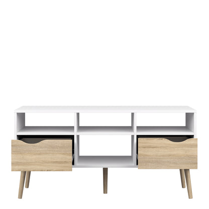 Oakley TV Unit Wide 2 Drawers 4 Shelves in White and Oak