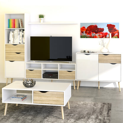 Oakley TV Unit Wide 2 Drawers 4 Shelves in White and Oak
