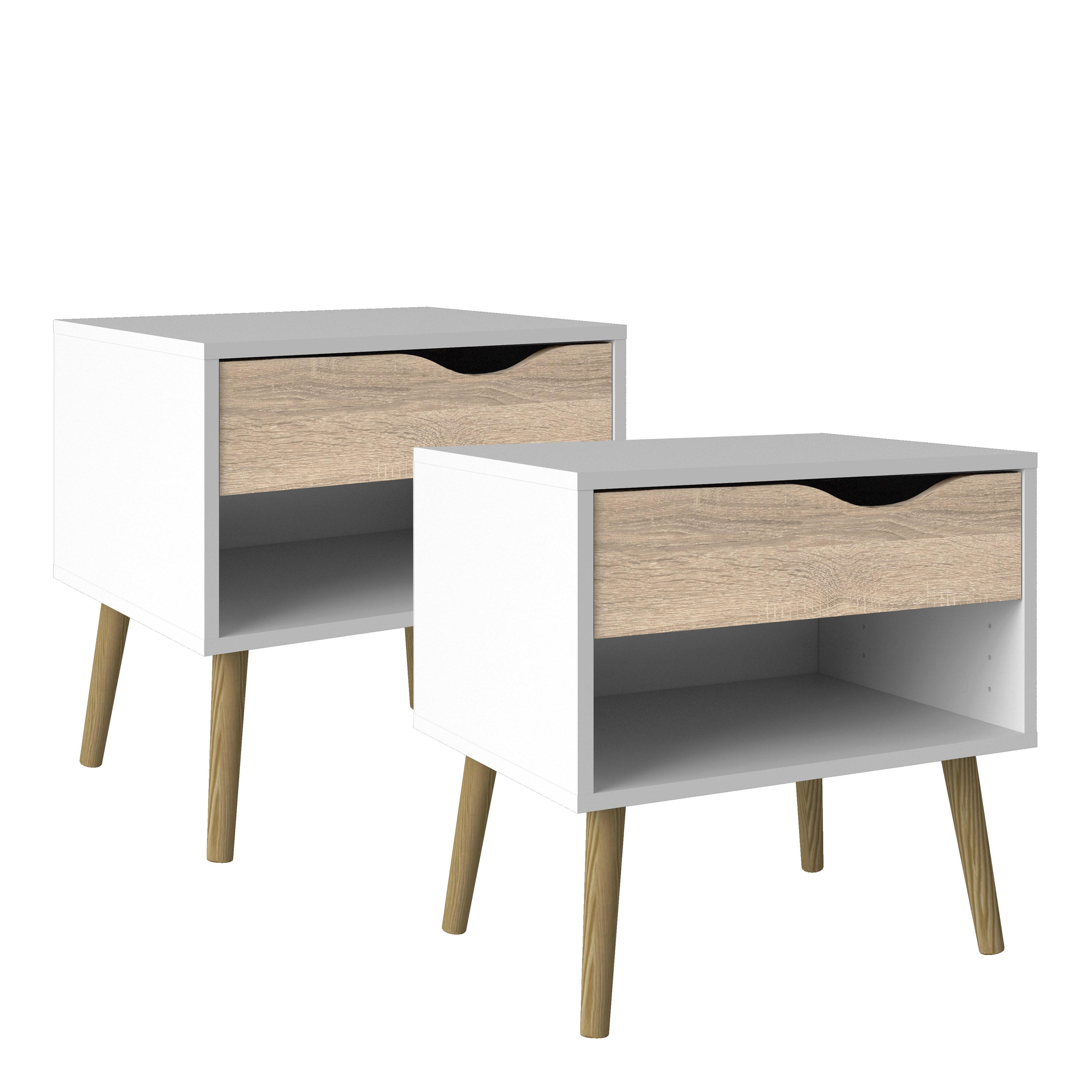 Oakley Bedside 1 Drawer in White and Oak - set of 2 Bedsides