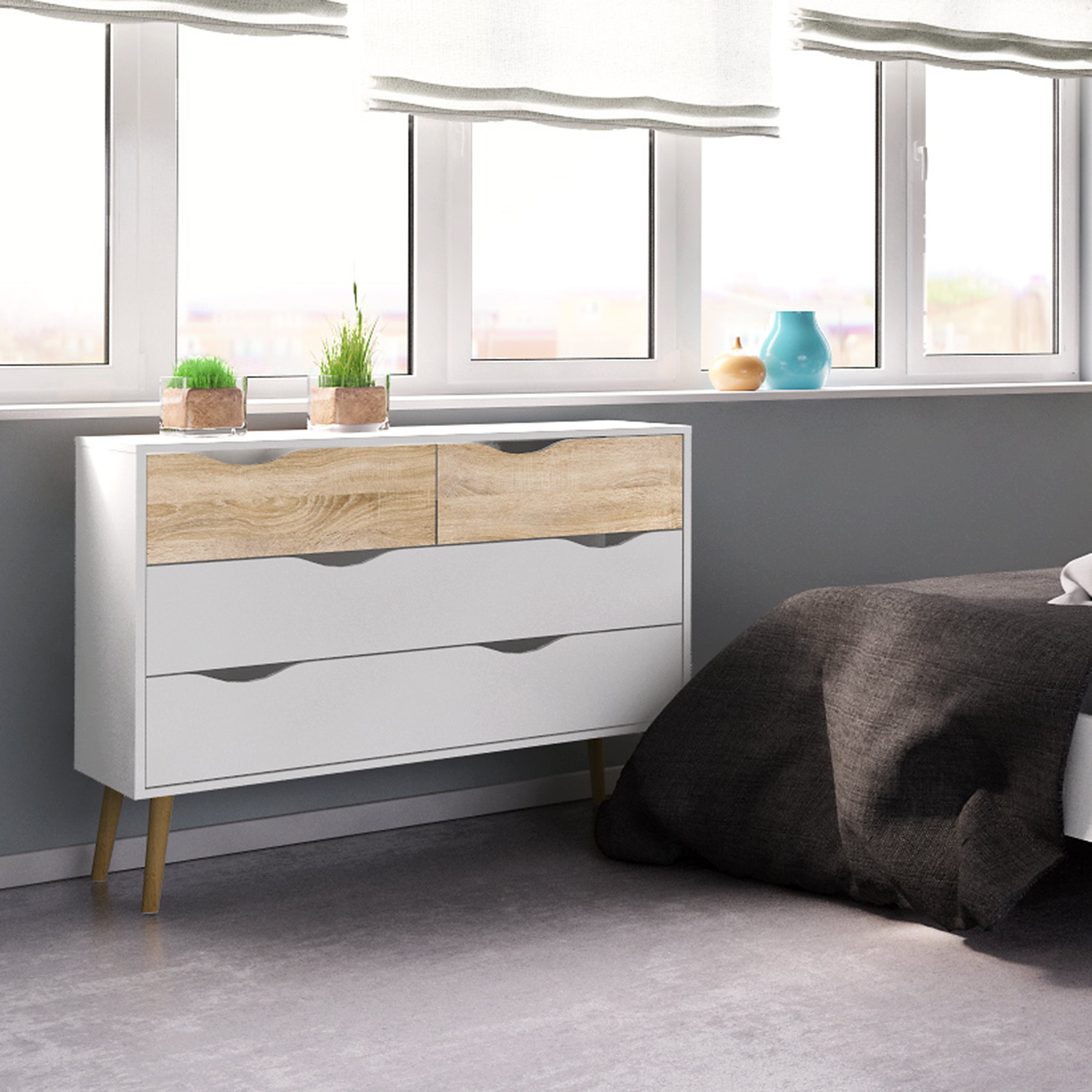 Oakley Chest of 4 Drawers in White and Oak