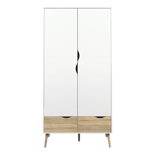 Oakley Wardrobe 2 Doors 2 Drawers in White and Oak
