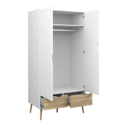 Oakley Wardrobe 2 Doors 2 Drawers in White and Oak