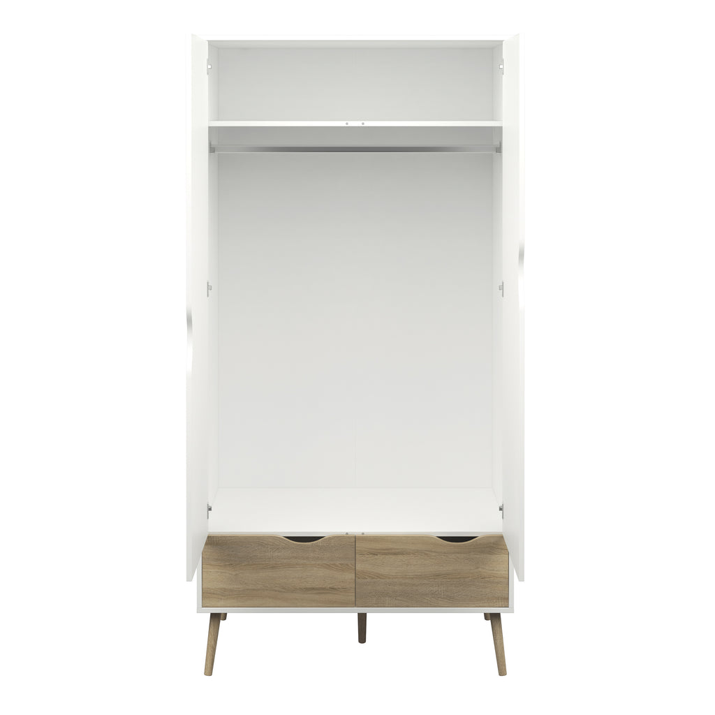 Oakley Wardrobe 2 Doors 2 Drawers in White and Oak