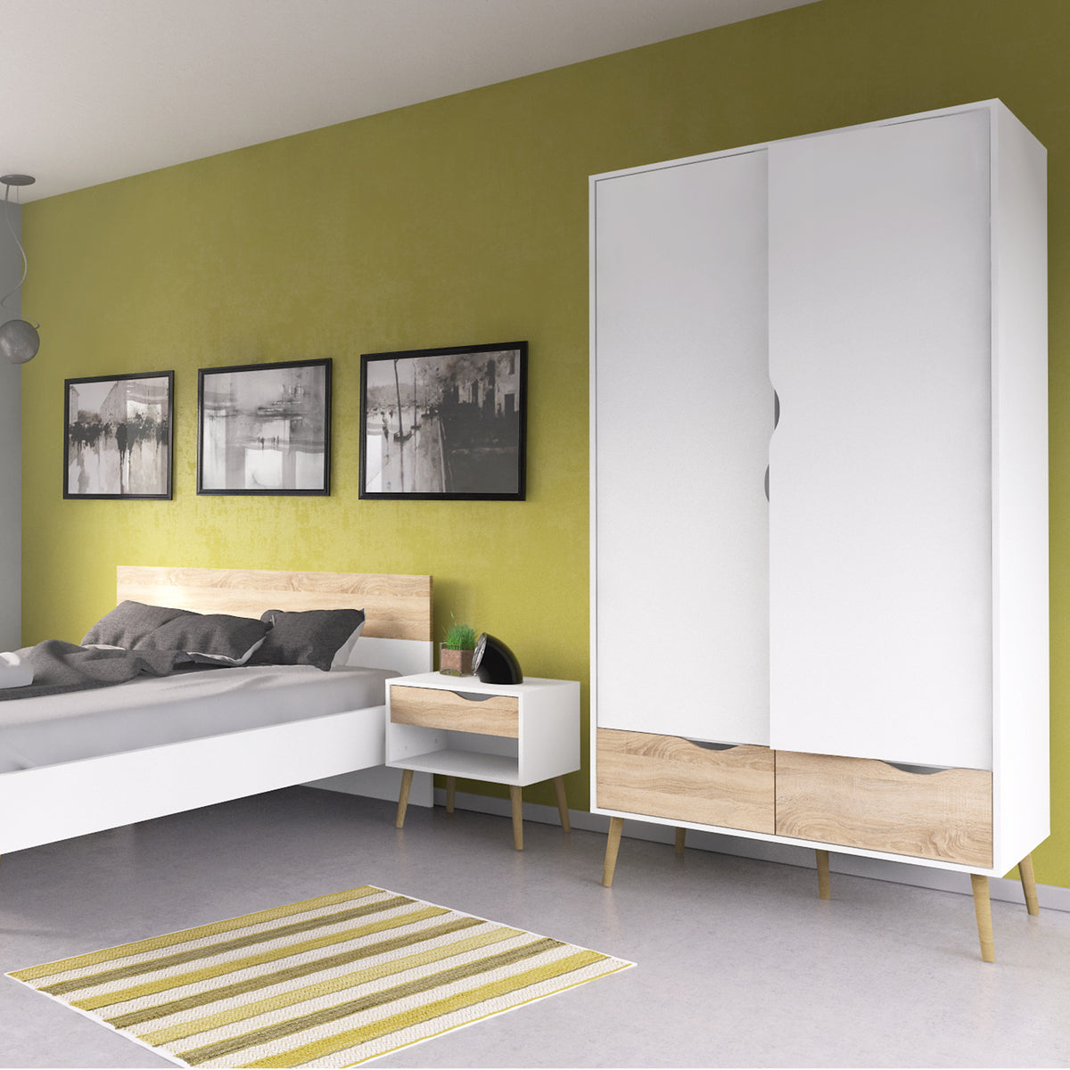 Oakley Wardrobe 2 Doors 2 Drawers in White and Oak