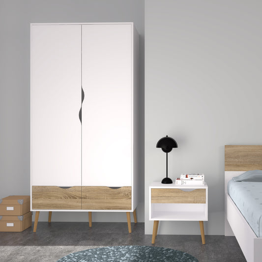 Oakley Wardrobe 2 Doors 2 Drawers in White and Oak
