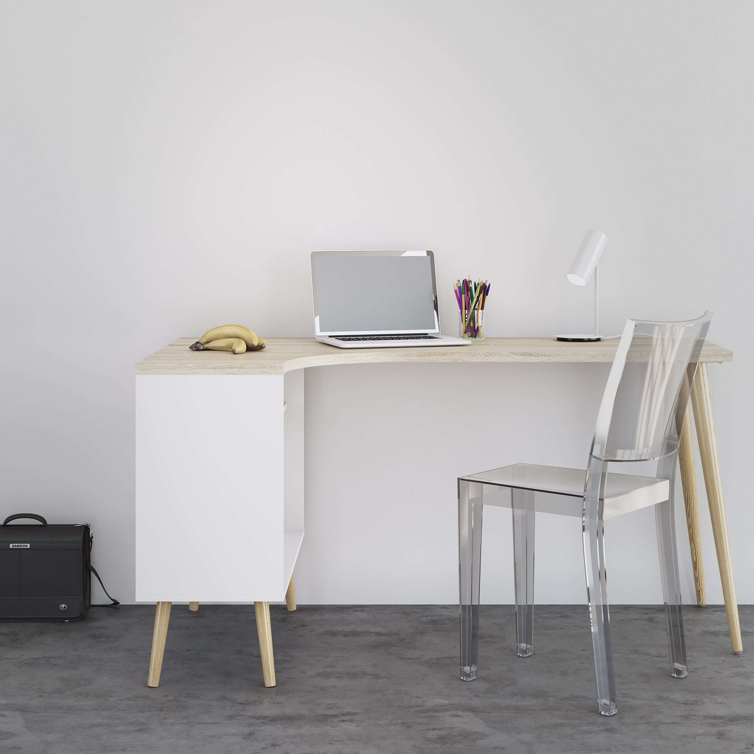 Oakley Desk 2 Drawer in White and Oak
