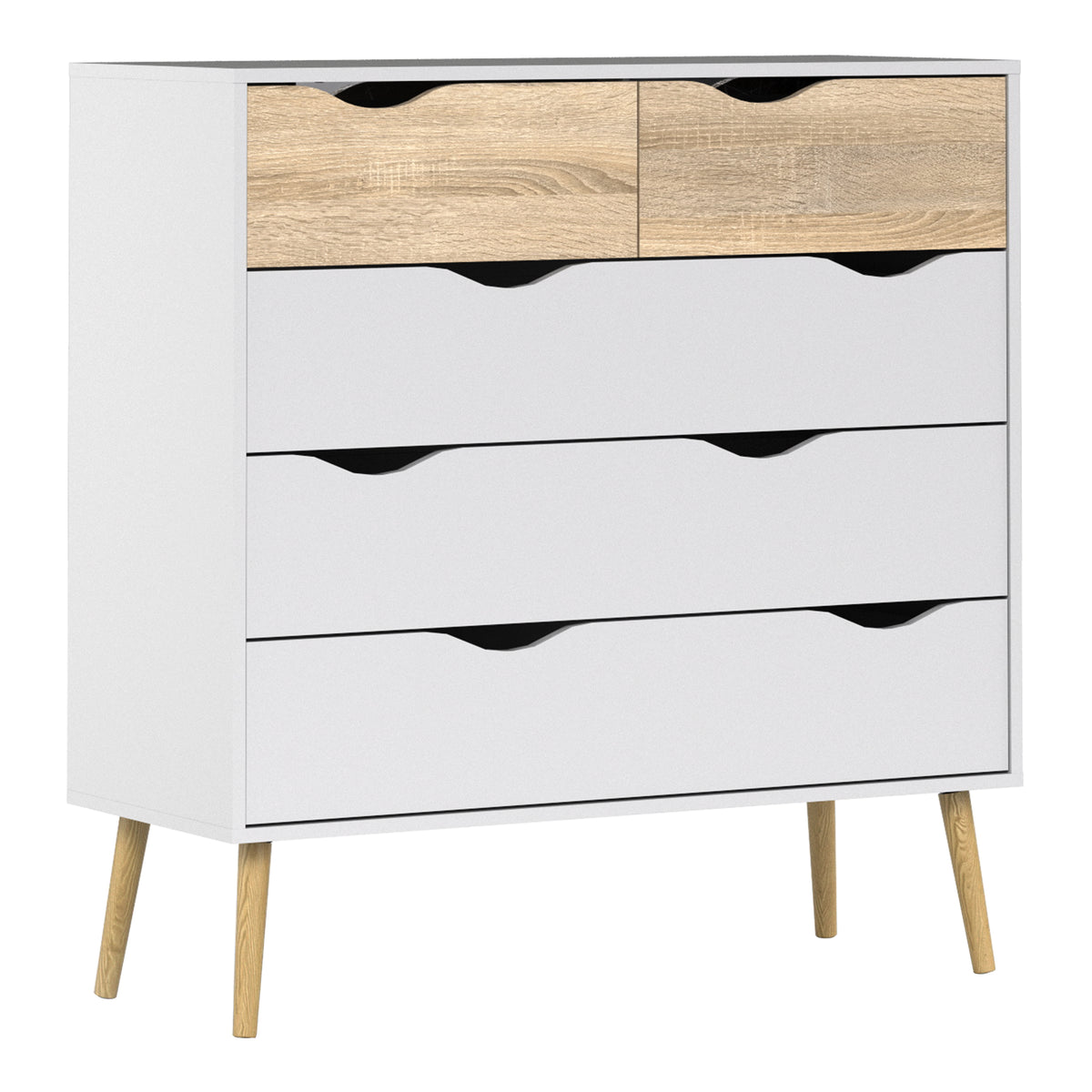 Oakley 3+2 Chest of Drawers in White and Oak