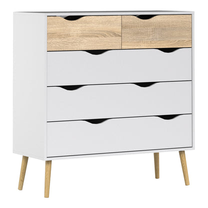 Oakley 3+2 Chest of Drawers in White and Oak