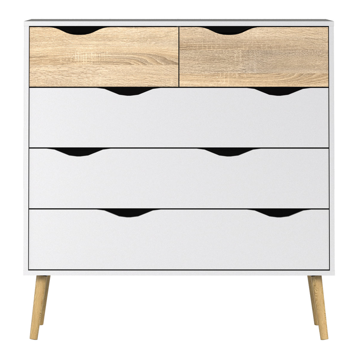 Oakley 3+2 Chest of Drawers in White and Oak