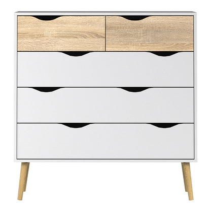 Oakley 3+2 Chest of Drawers in White and Oak