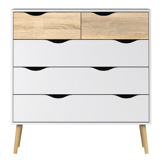 Oakley 3+2 Chest of Drawers in White and Oak