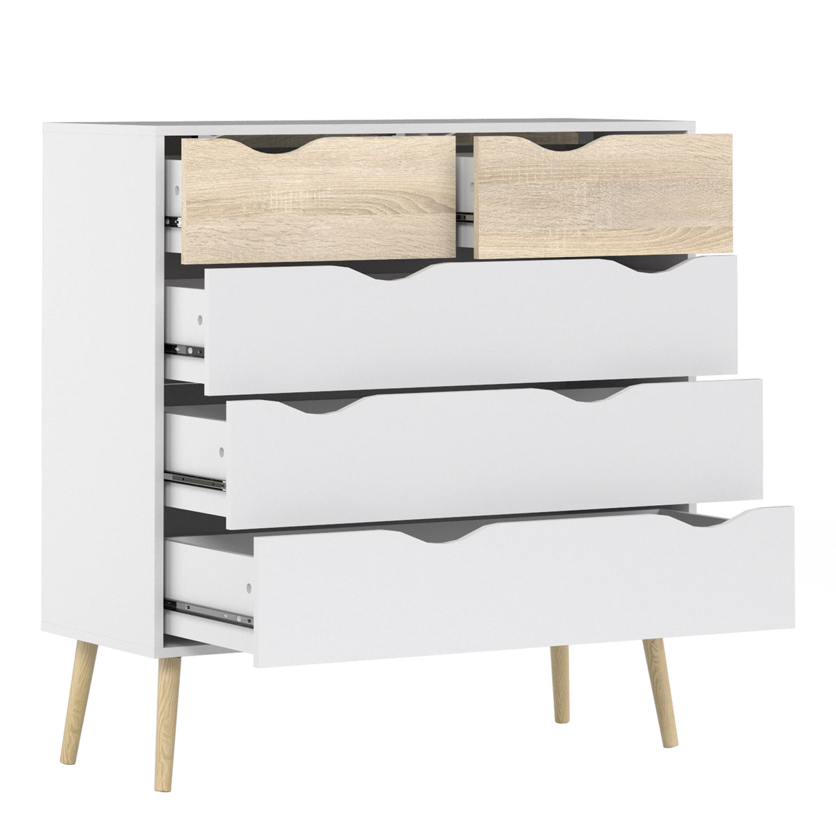 Oakley 3+2 Chest of Drawers in White and Oak