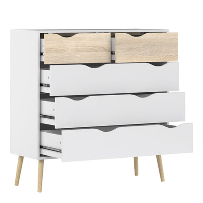 Oakley 3+2 Chest of Drawers in White and Oak