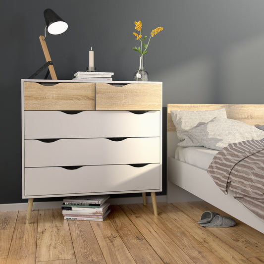 Oakley 3+2 Chest of Drawers in White and Oak