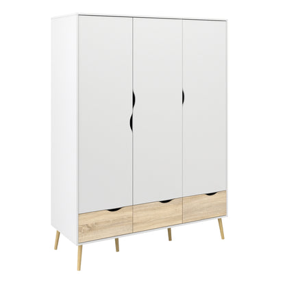 Oakley Wardrobe 3 Doors 3 Drawers in White and Oak