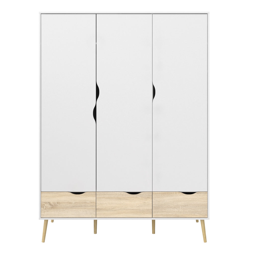 Oakley Wardrobe 3 Doors 3 Drawers in White and Oak