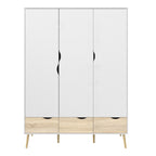 Oakley Wardrobe 3 Doors 3 Drawers in White and Oak