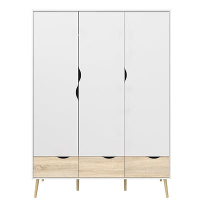 Oakley Wardrobe 3 Doors 3 Drawers in White and Oak