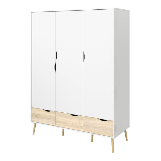 Oakley Wardrobe 3 Doors 3 Drawers in White and Oak