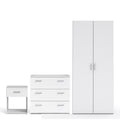 Jupiter Bedroom Set - Bedside 1 Drawer + Chest of 3 Drawers + Wardrobe with 2 Doors in White