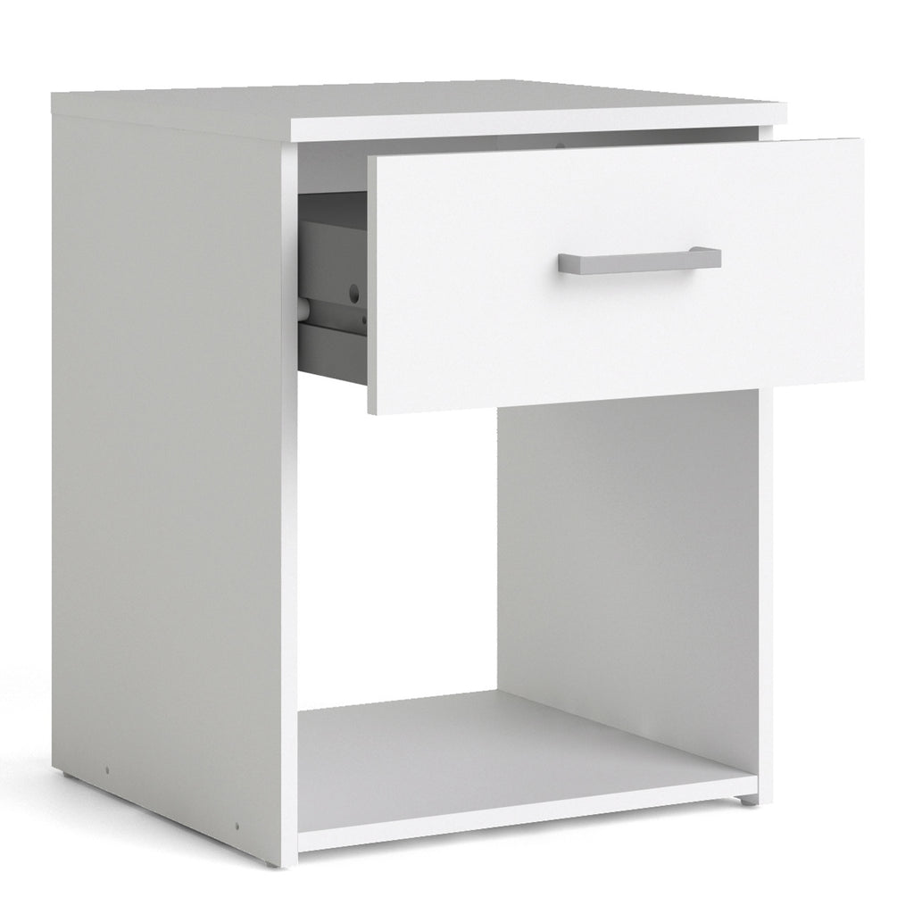 Jupiter Bedroom Set - Bedside 1 Drawer + Chest of 3 Drawers + Wardrobe with 2 Doors in White