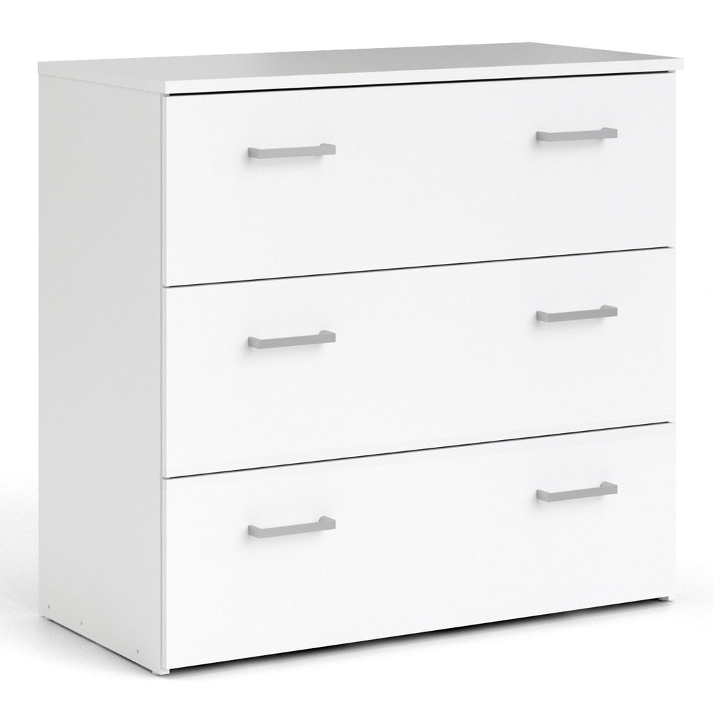Jupiter Bedroom Set - Bedside 1 Drawer + Chest of 3 Drawers + Wardrobe with 2 Doors in White
