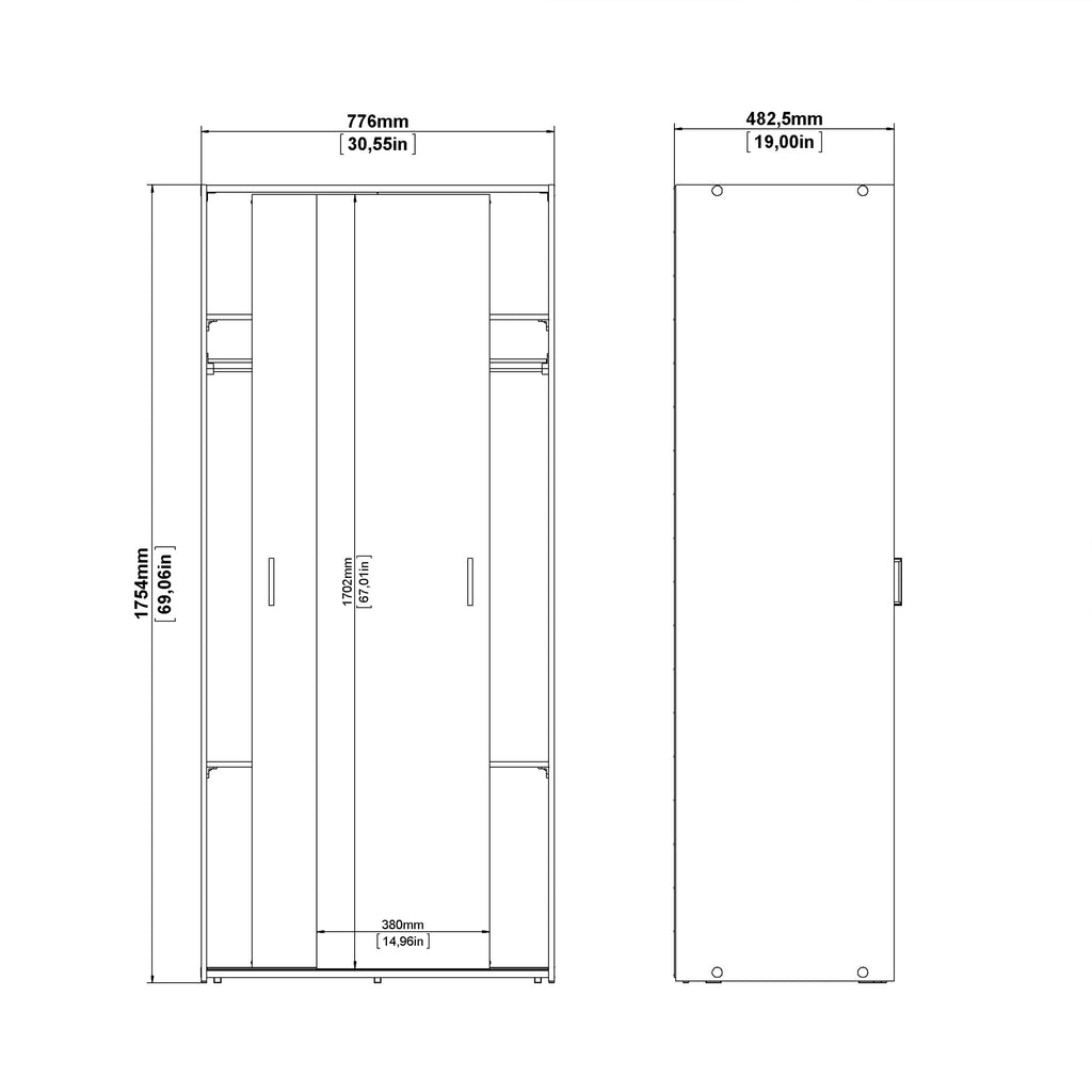 Jupiter Wardrobe 2 Sliding Doors in White 1750