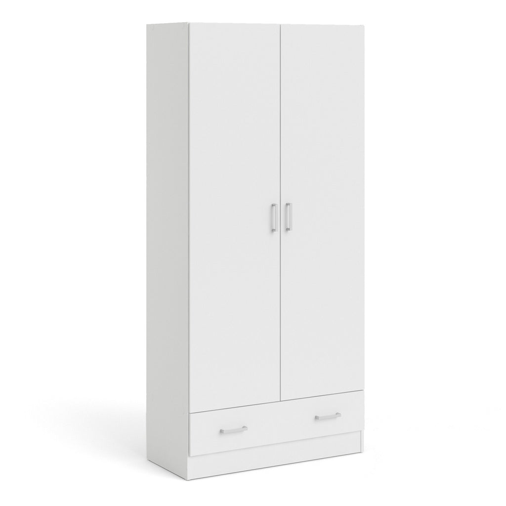 Jupiter Wardrobe with 2 Doors + 1 Drawer in White 1750