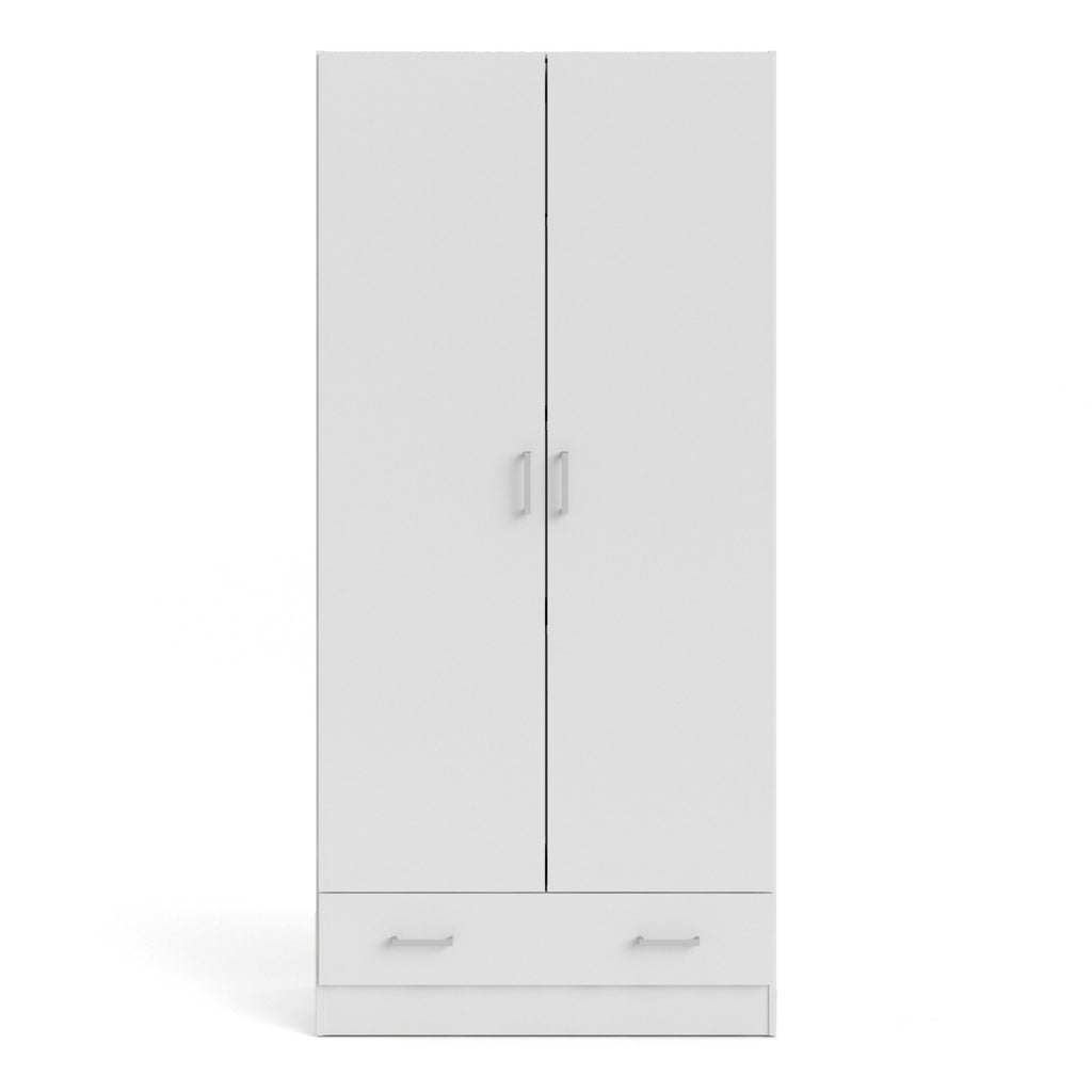 Jupiter Wardrobe with 2 Doors + 1 Drawer in White 1750