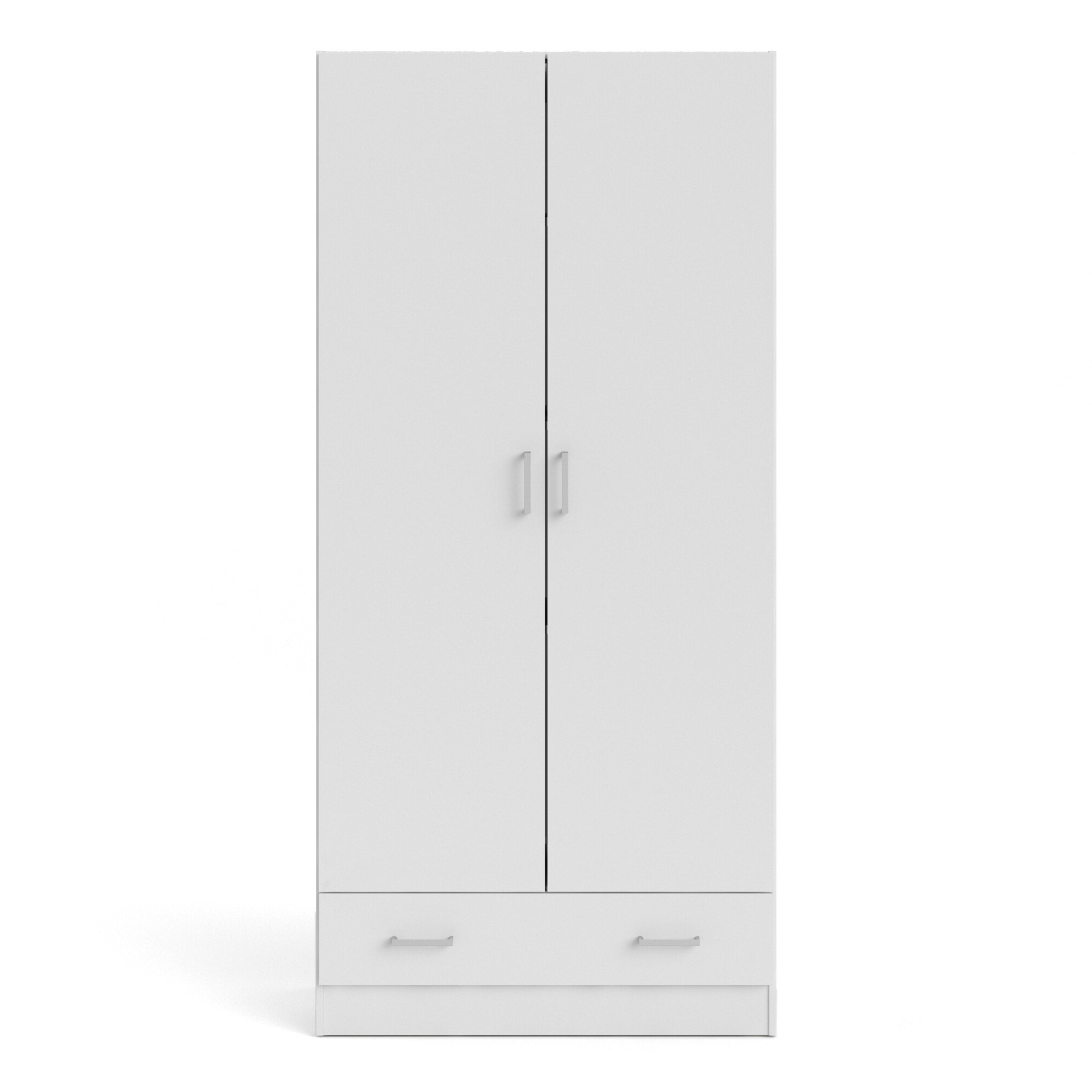 Jupiter Wardrobe with 2 Doors + 1 Drawer in White 1750