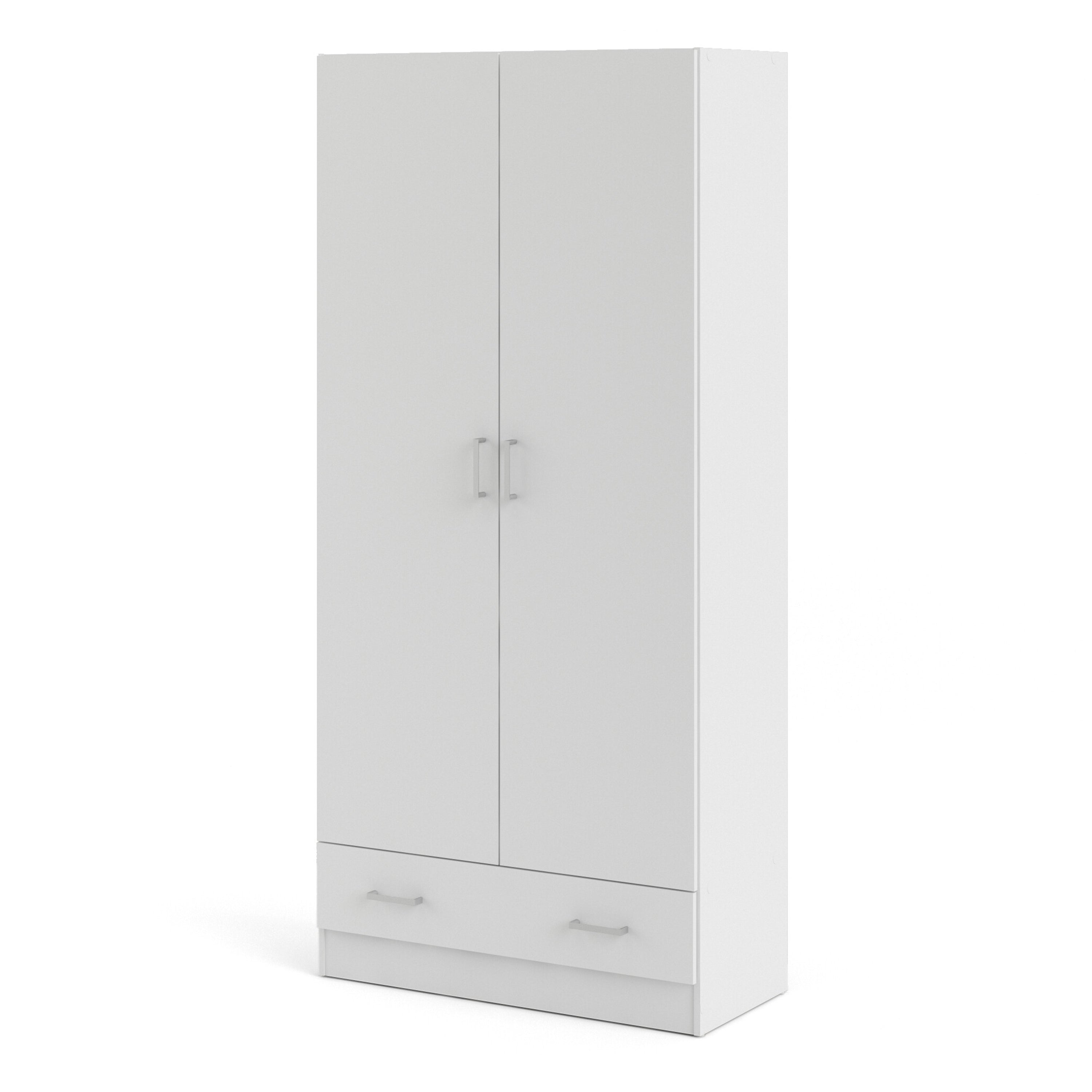 Jupiter Wardrobe with 2 Doors + 1 Drawer in White 1750