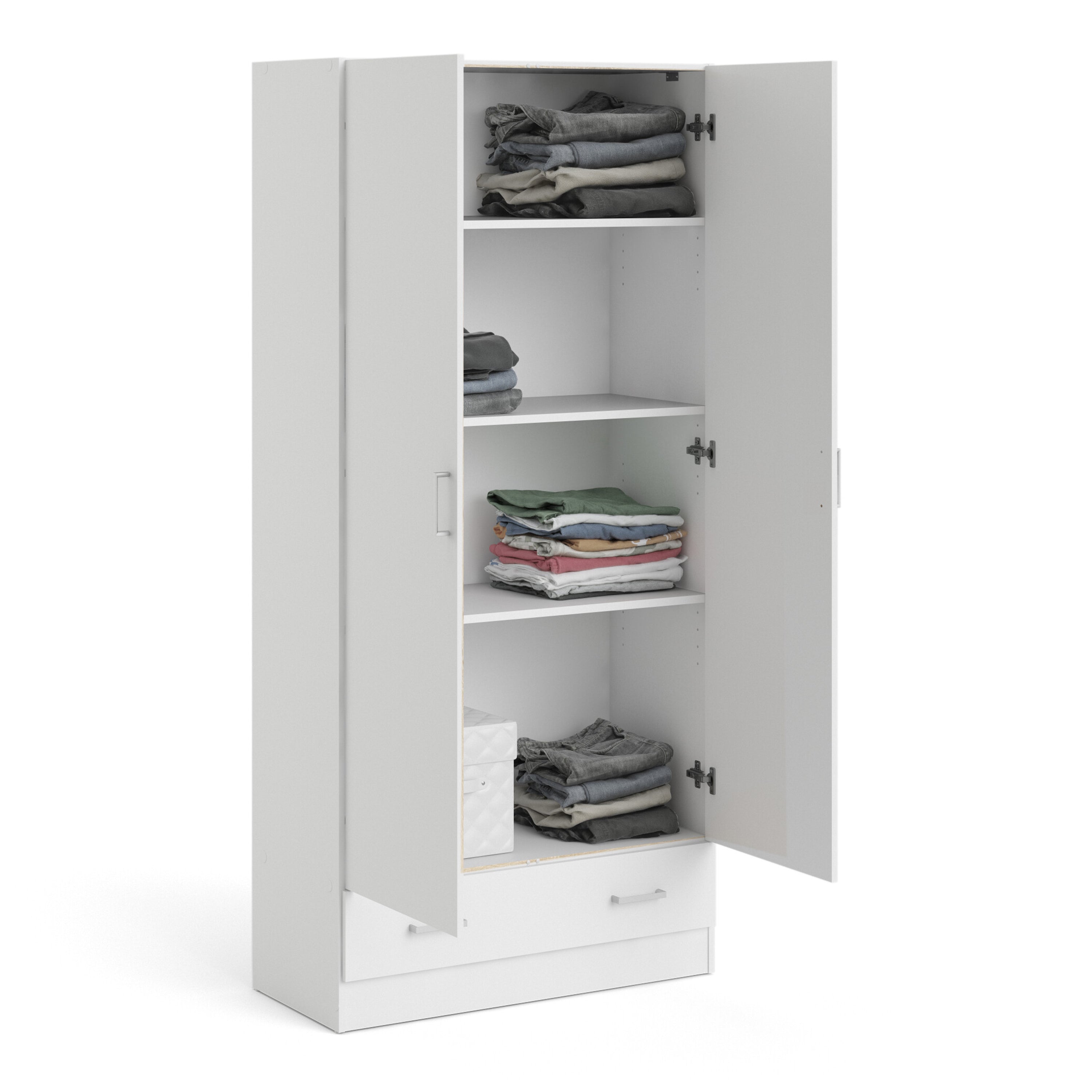 Jupiter Wardrobe with 2 Doors + 1 Drawer in White 1750